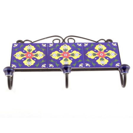 Navy Blue And Red Flower Ceramic Tiles Hooks